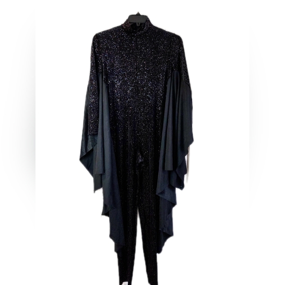 Art Stone Pants - Shimmering Black Jumpsuit with Flowing Sleeves